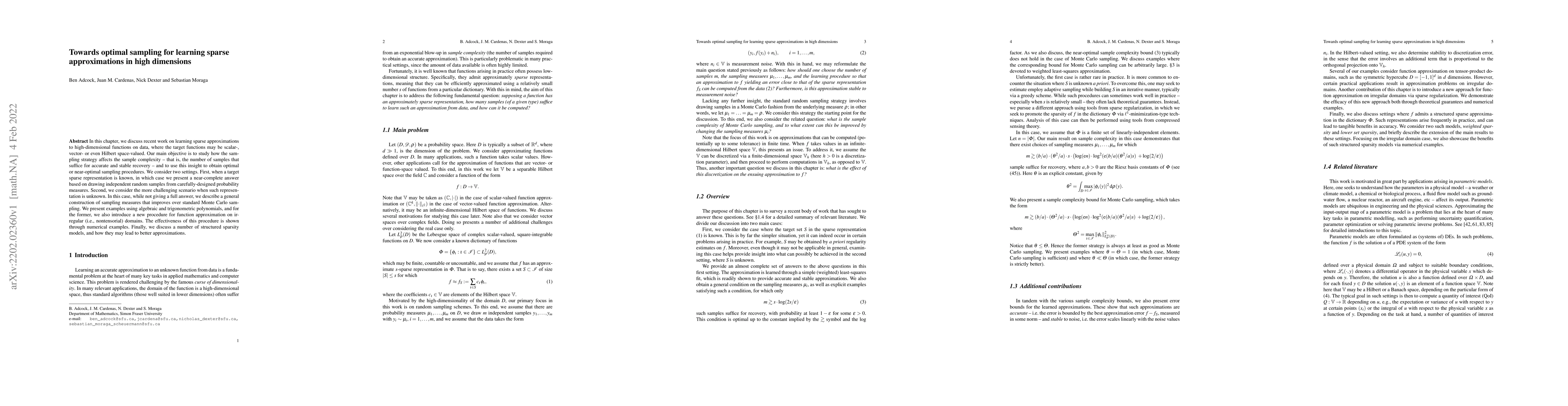 Thumbnail for Towards optimal sampling for learning sparse approximation in high
  dimensions