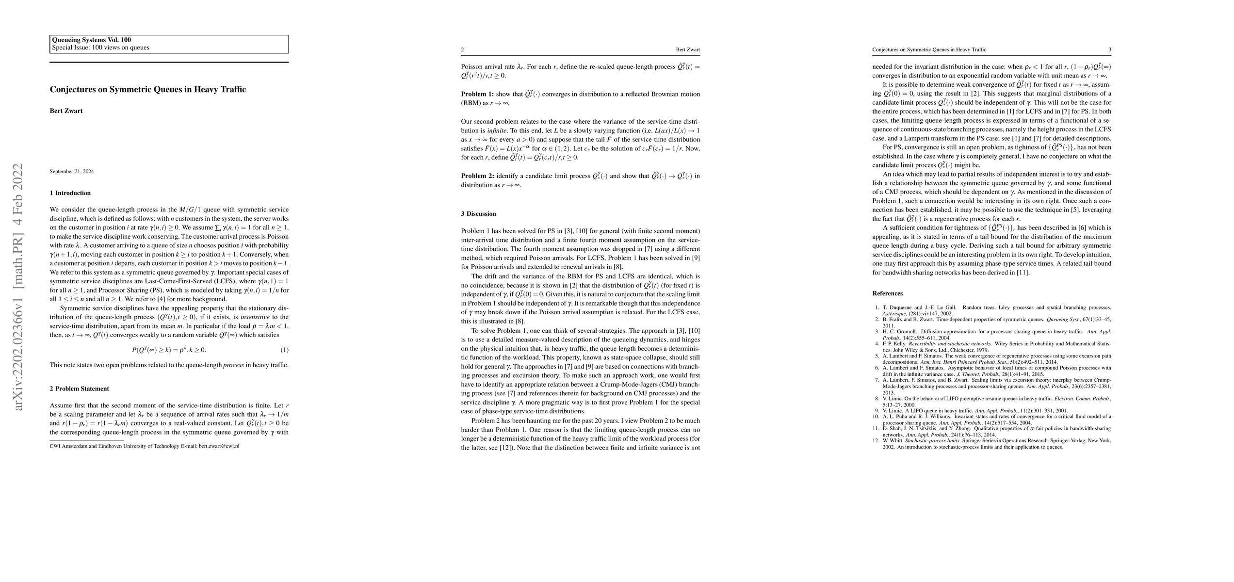 Thumbnail for Conjectures on Symmetric Queues in Heavy Traffic
