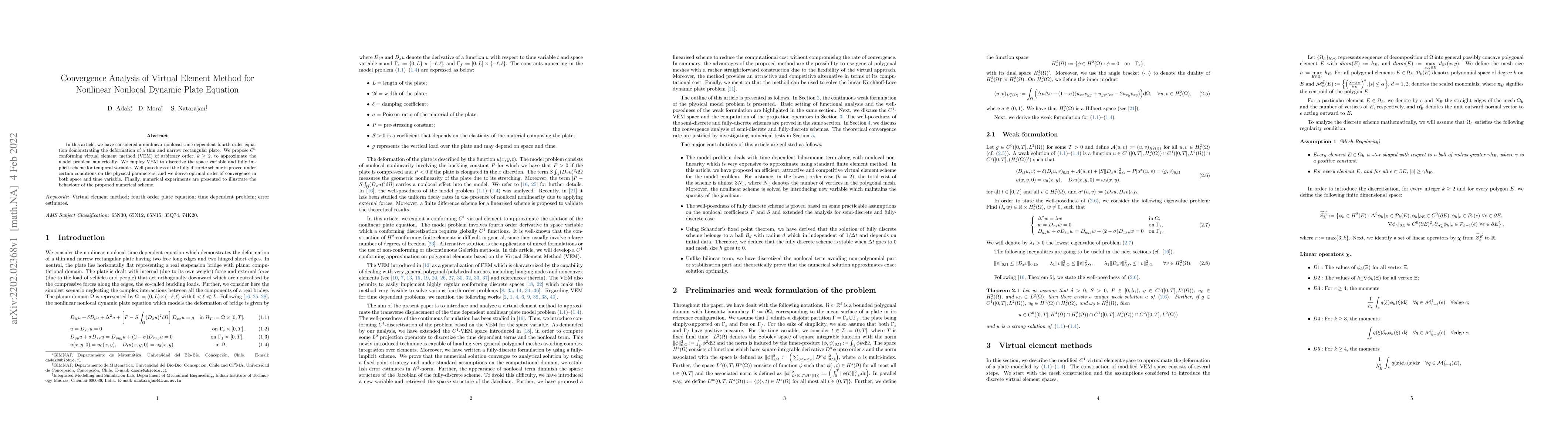 Thumbnail for Convergence Analysis of Virtual Element Method for Nonlinear Nonlocal
  Dynamic Plate Equation