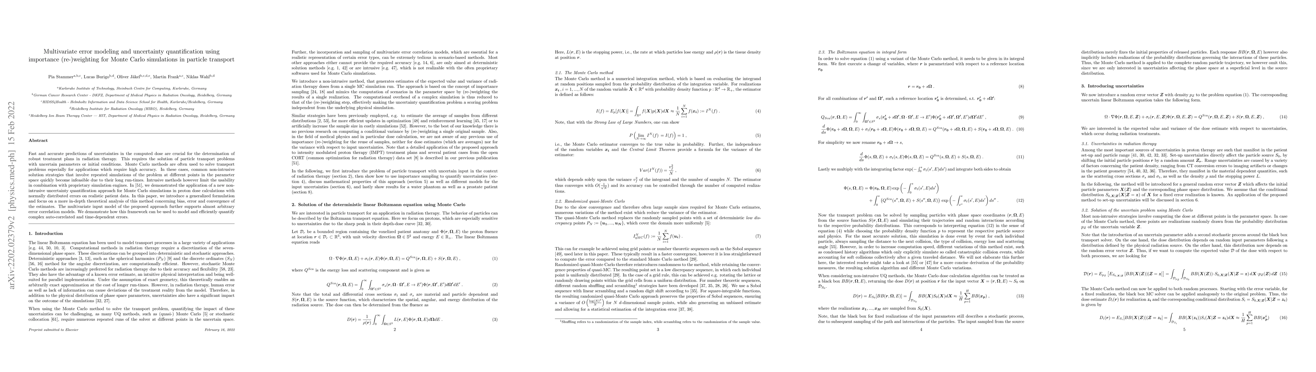 Thumbnail for Multivariate error modeling and uncertainty quantification using
  importance (re-)weighting for Monte Carlo simulations in particle transport