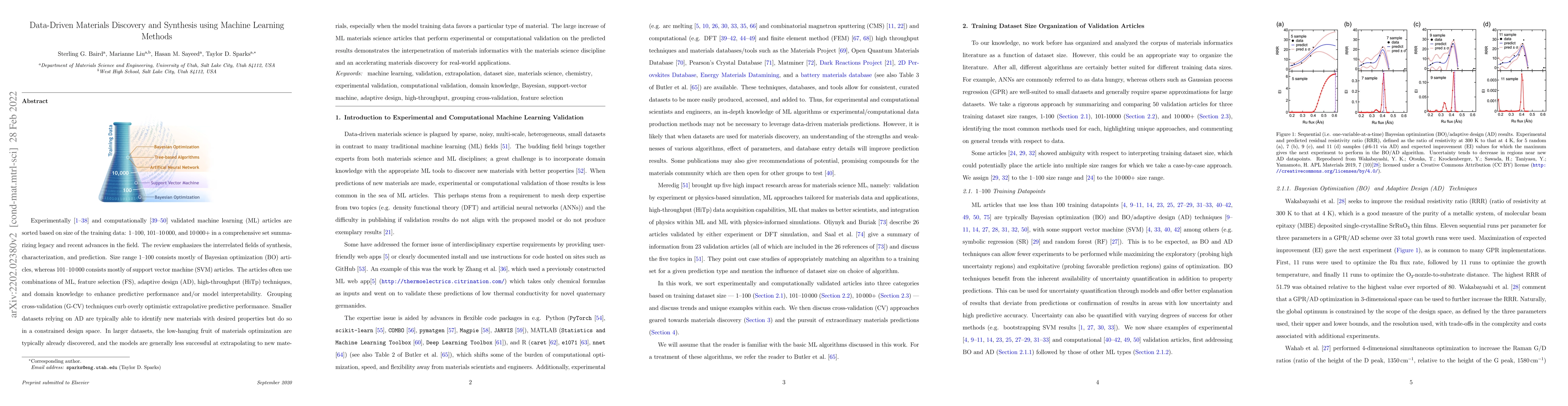 Thumbnail for Data-Driven Materials Discovery and Synthesis using Machine Learning
  Methods