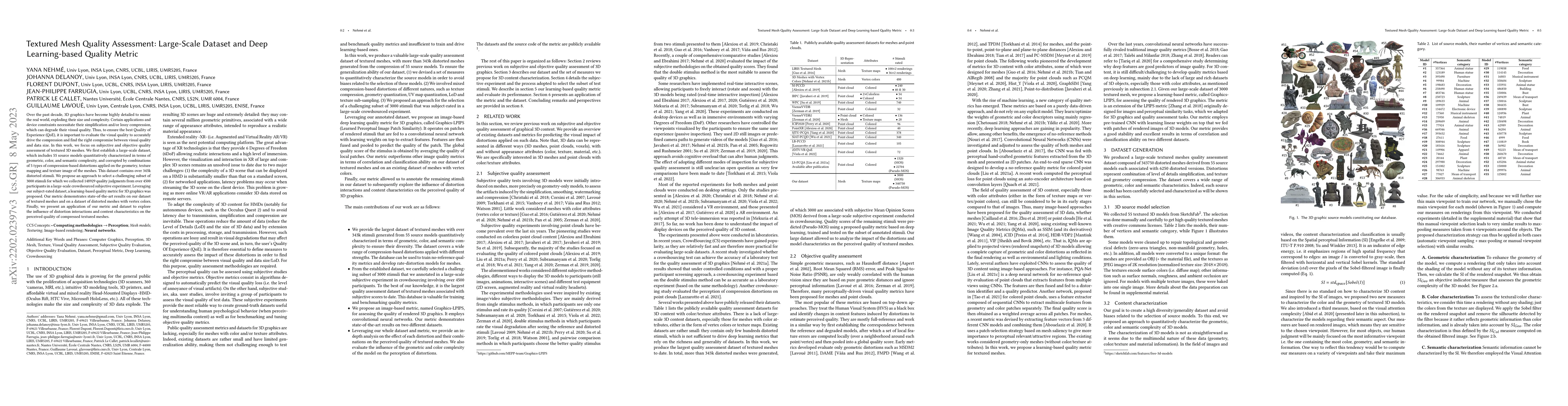 Thumbnail for Textured Mesh Quality Assessment: Large-Scale Dataset and Deep
  Learning-based Quality Metric