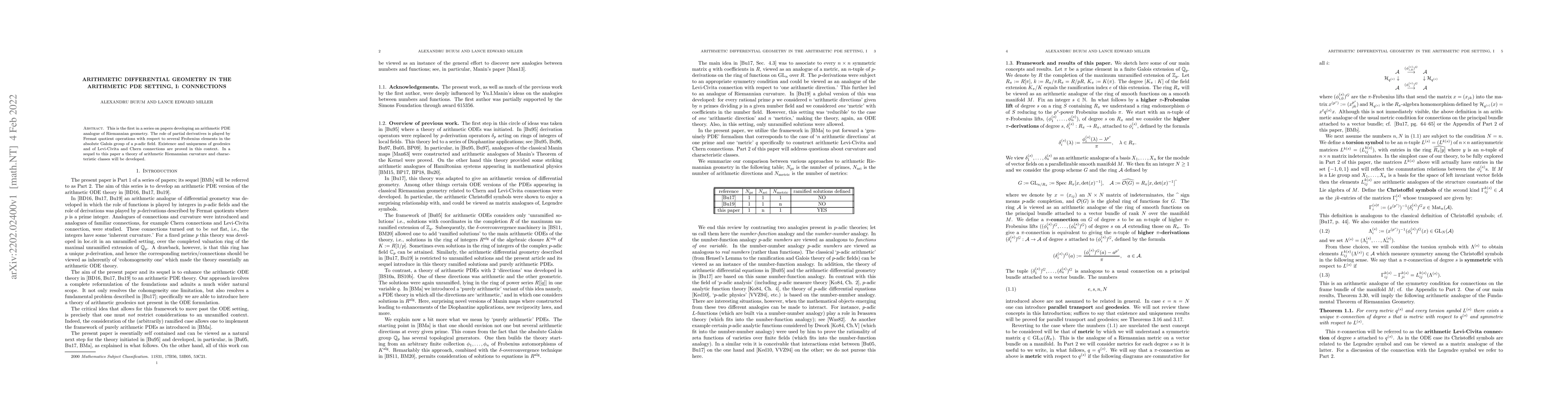 Thumbnail for Arithmetic differential geometry in the arithmetic PDE setting, I:
  connections
