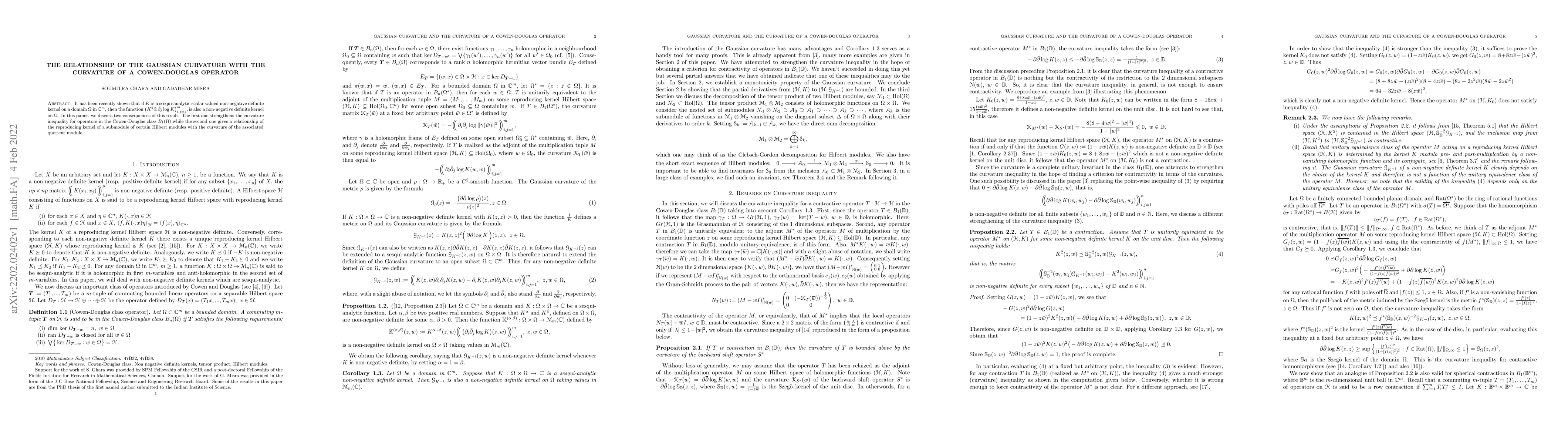 Thumbnail for The relationship of the Gaussian curvature with the curvature of a
  Cowen-Douglas operator