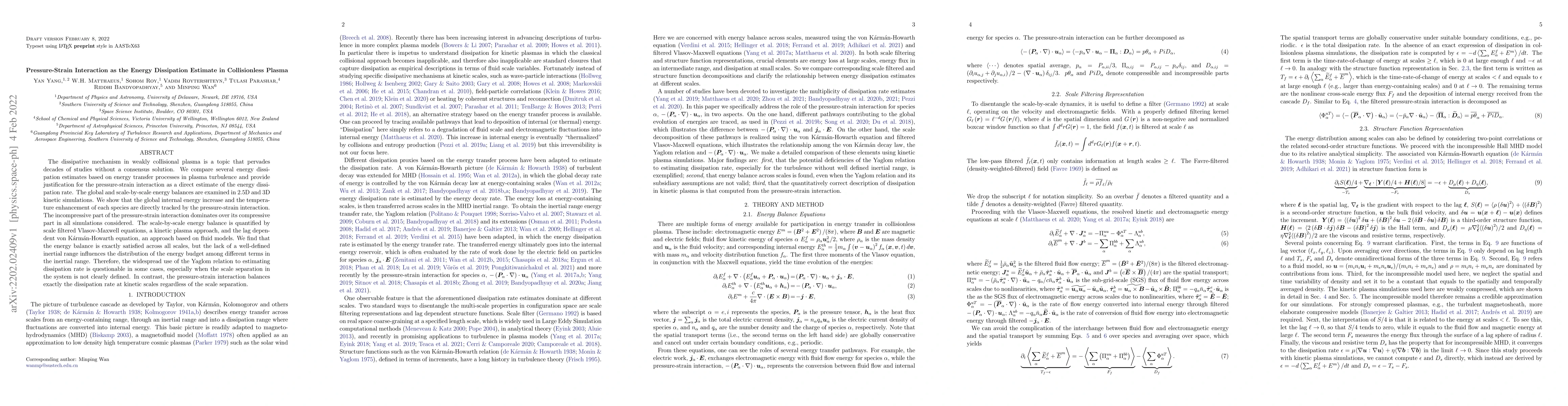 Thumbnail for Pressure-Strain Interaction as the Energy Dissipation Estimate in
  Collisionless Plasma