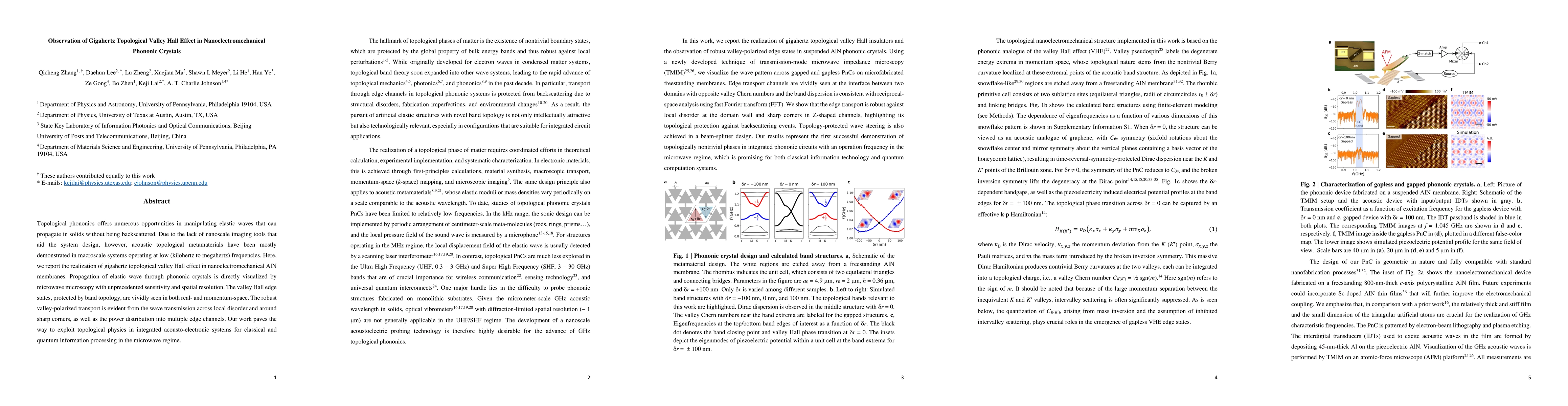 Thumbnail for Observation of Gigahertz Topological Valley Hall Effect in
  Nanoelectromechanical Phononic Crystals
