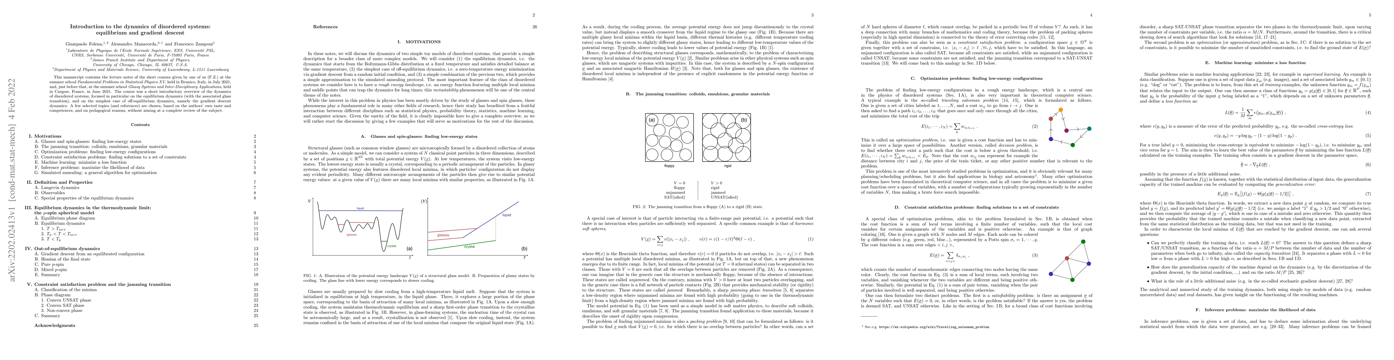 Thumbnail for Introduction to the dynamics of disordered systems: equilibrium and
  gradient descent