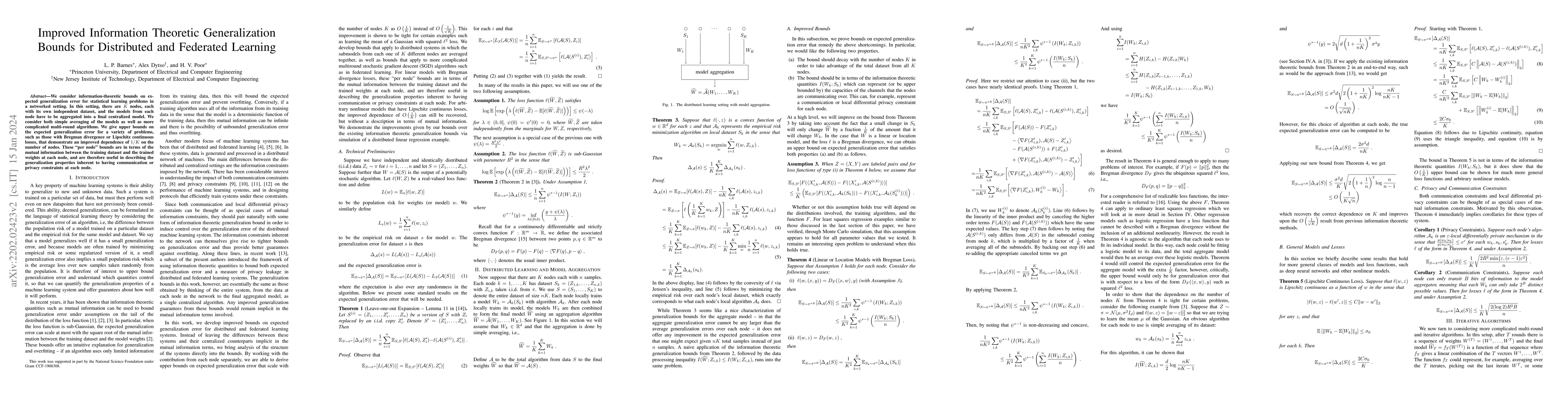 Thumbnail for Improved Information Theoretic Generalization Bounds for Distributed and
  Federated Learning