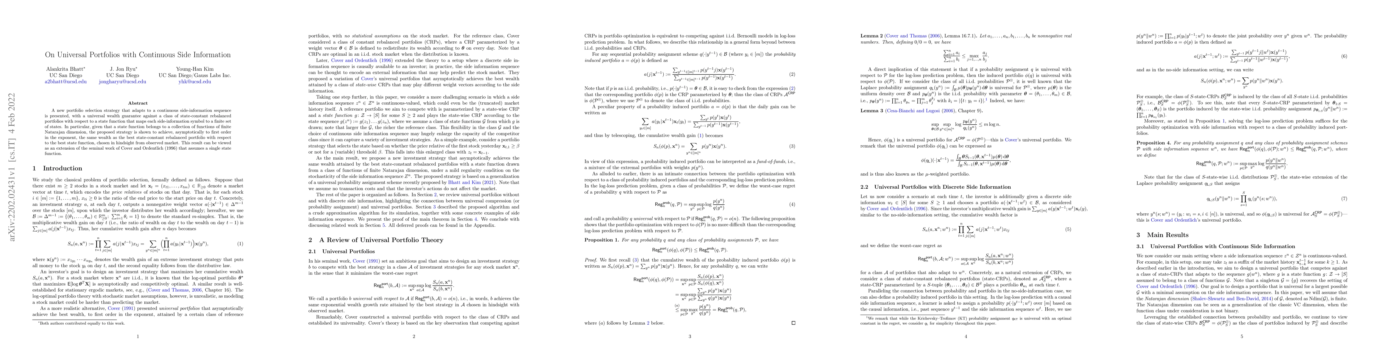 Thumbnail for On Universal Portfolios with Continuous Side Information