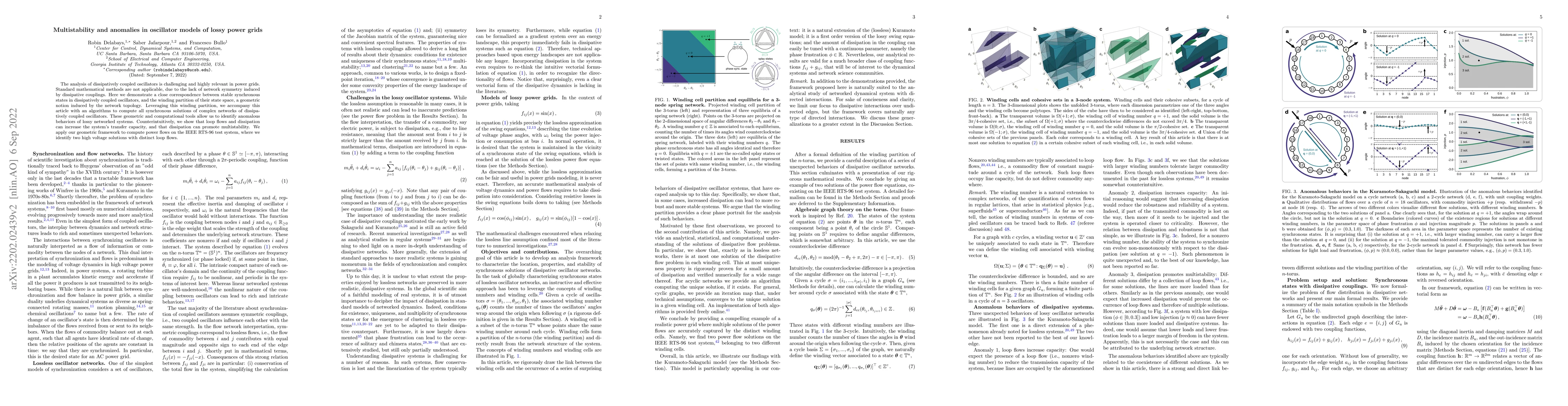 Thumbnail for Multistability and anomalies in oscillator models of lossy power grids