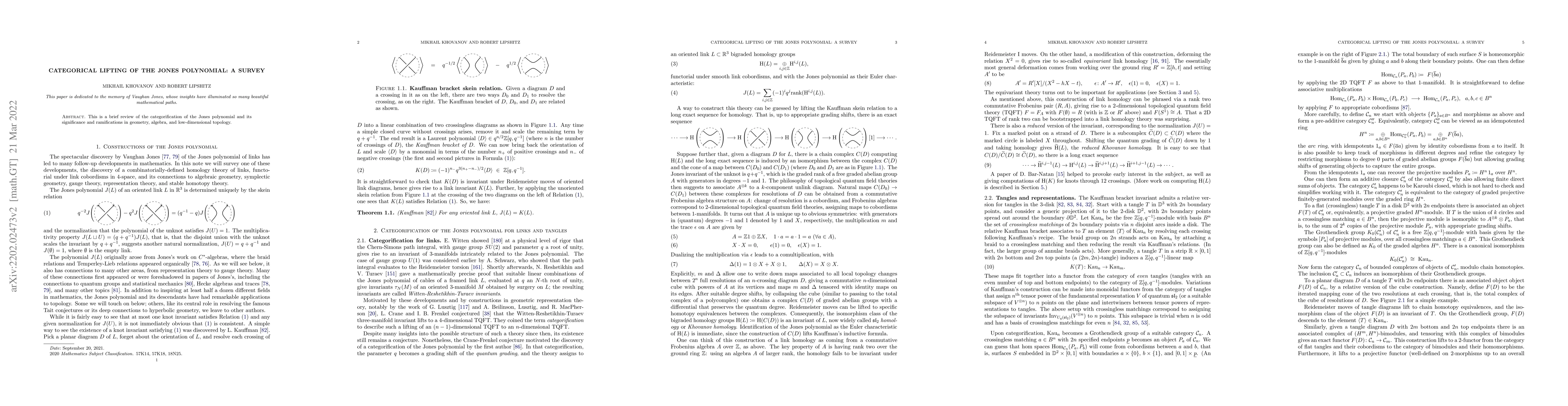 Thumbnail for Categorical lifting of the Jones polynomial: a survey