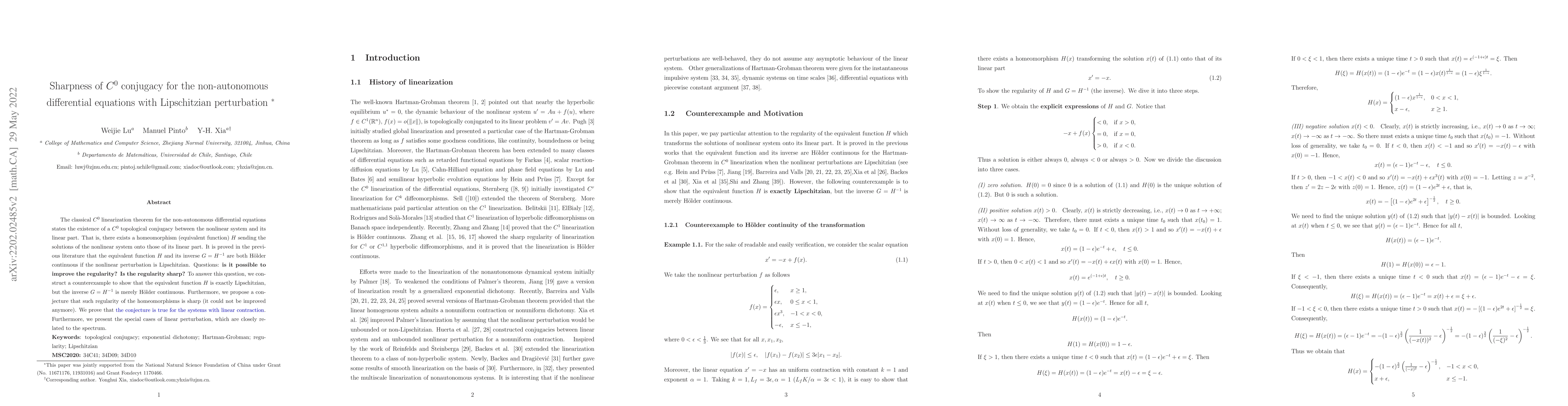 Thumbnail for Sharpness of $C^0$ conjugacy for the non-autonomous differential
  equations with Lipschitzian perturbation