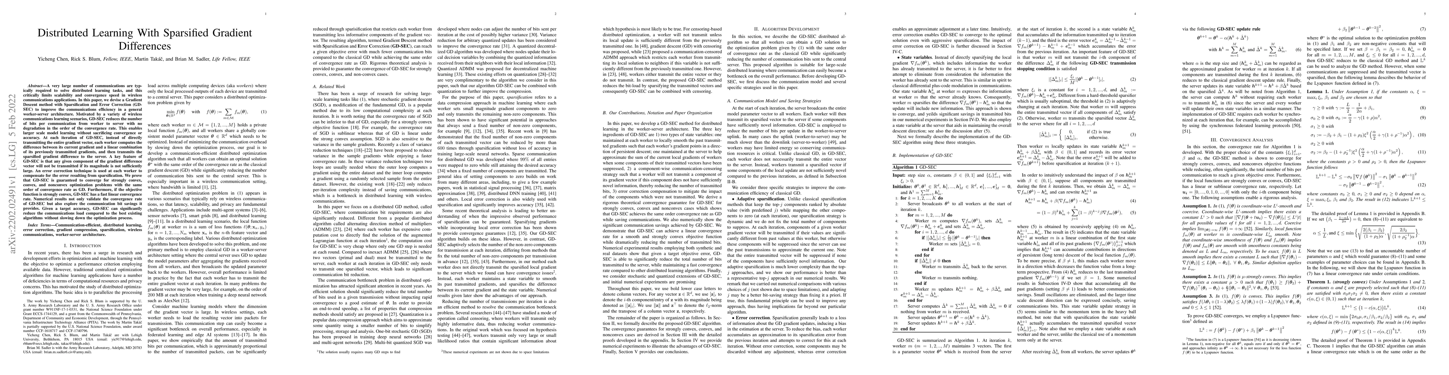 Thumbnail for Distributed Learning With Sparsified Gradient Differences