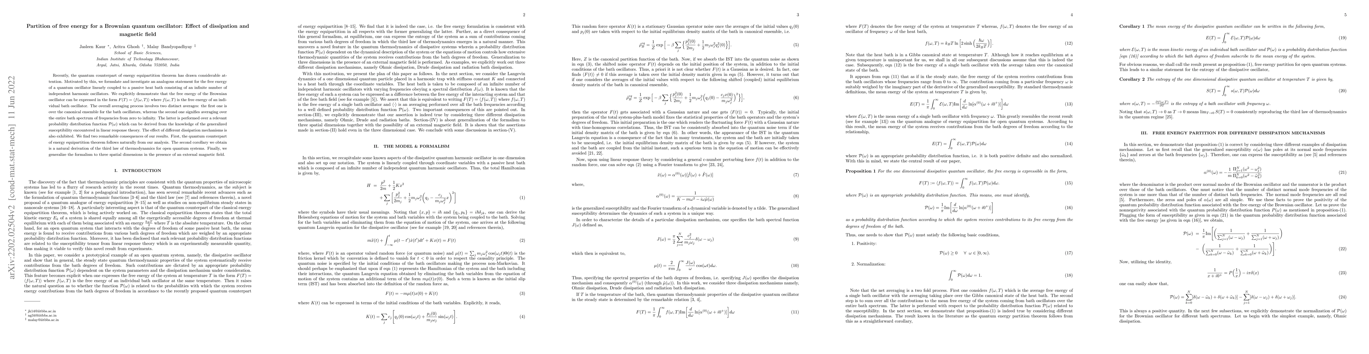 Thumbnail for Partition of free energy for a Brownian quantum oscillator: Effect of
  dissipation and magnetic field