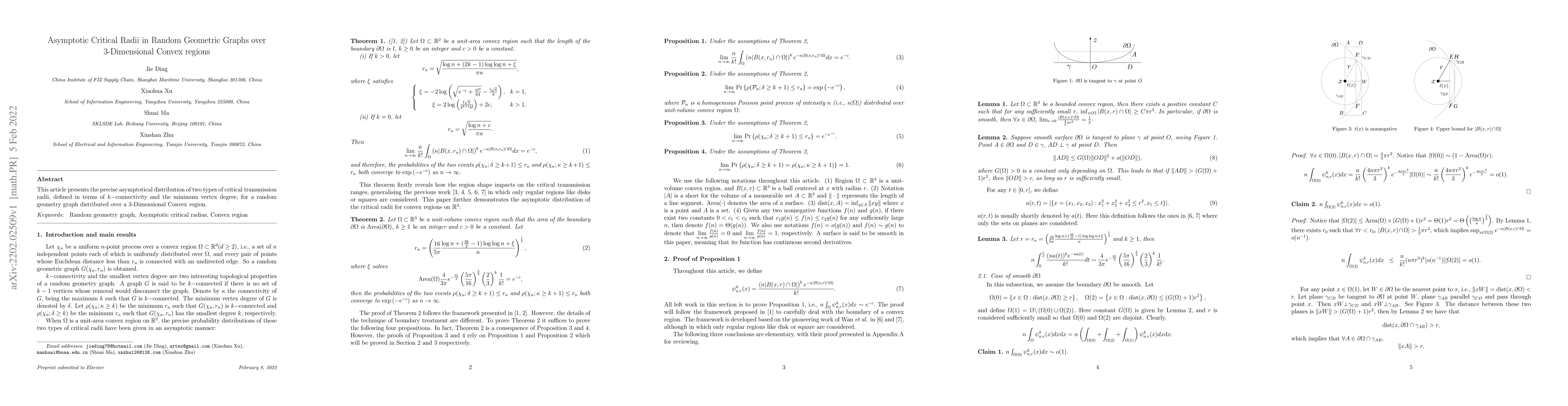 Thumbnail for Asymptotic Critical Radii in Random Geometric Graphs over 3-Dimensional
  Convex regions