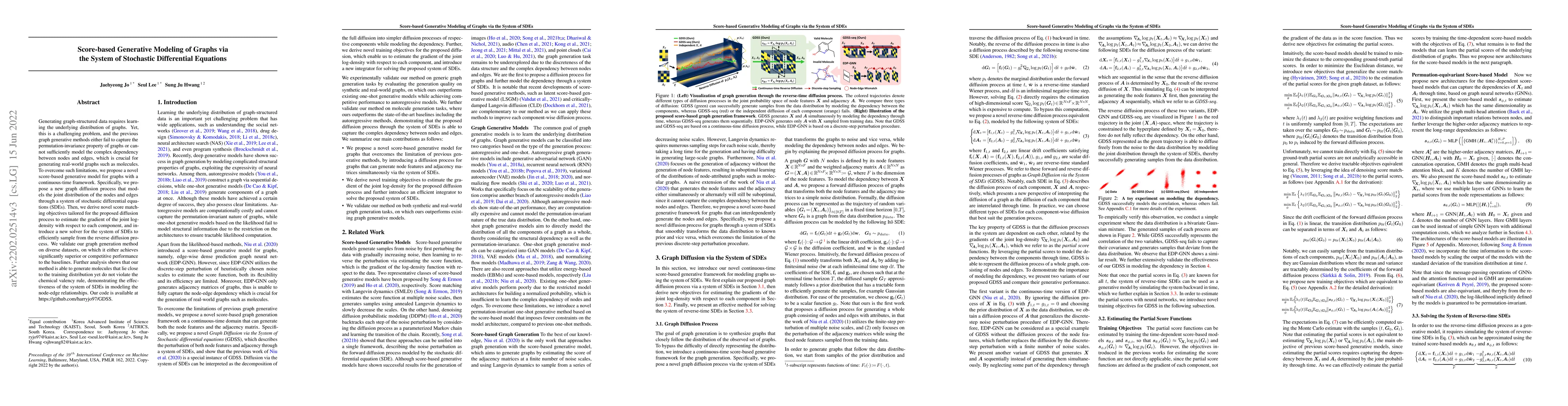 Thumbnail for Score-based Generative Modeling of Graphs via the System of Stochastic
  Differential Equations