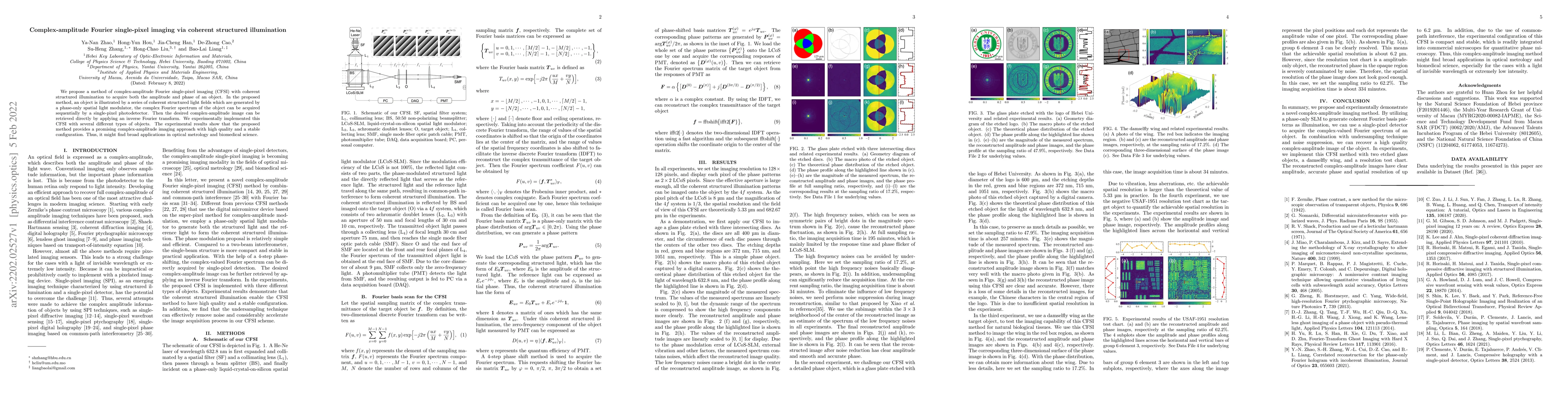 Thumbnail for Complex-amplitude Fourier single-pixel imaging via coherent structured
  illumination