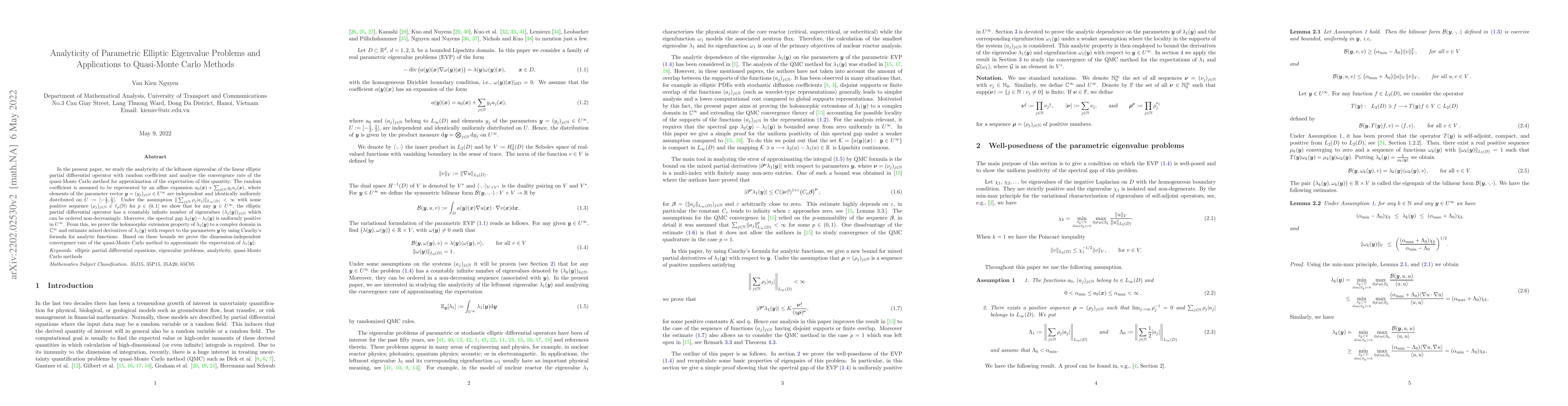 Thumbnail for Analyticity of Parametric Elliptic Eigenvalue Problems and Applications
  to Quasi-Monte Carlo Methods