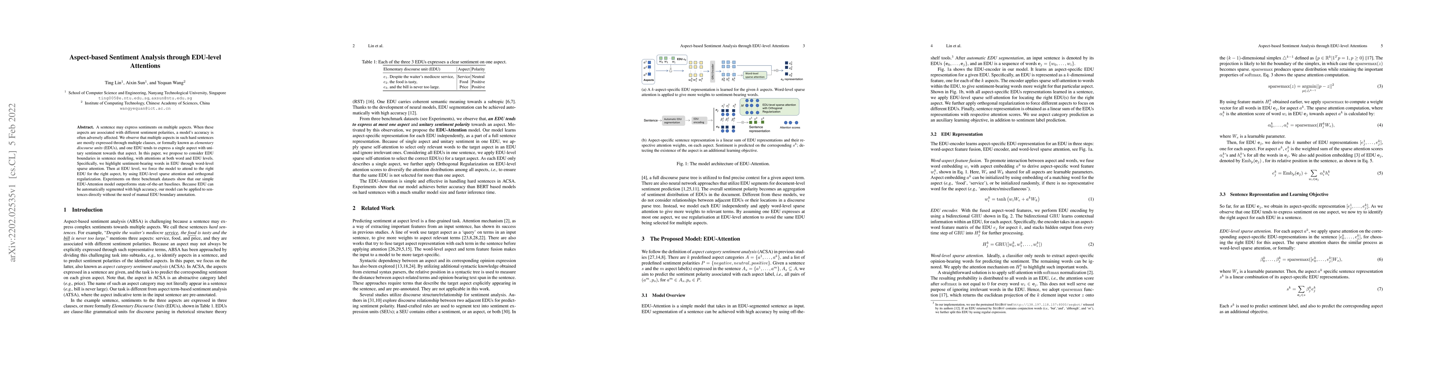 Thumbnail for Aspect-based Sentiment Analysis through EDU-level Attentions