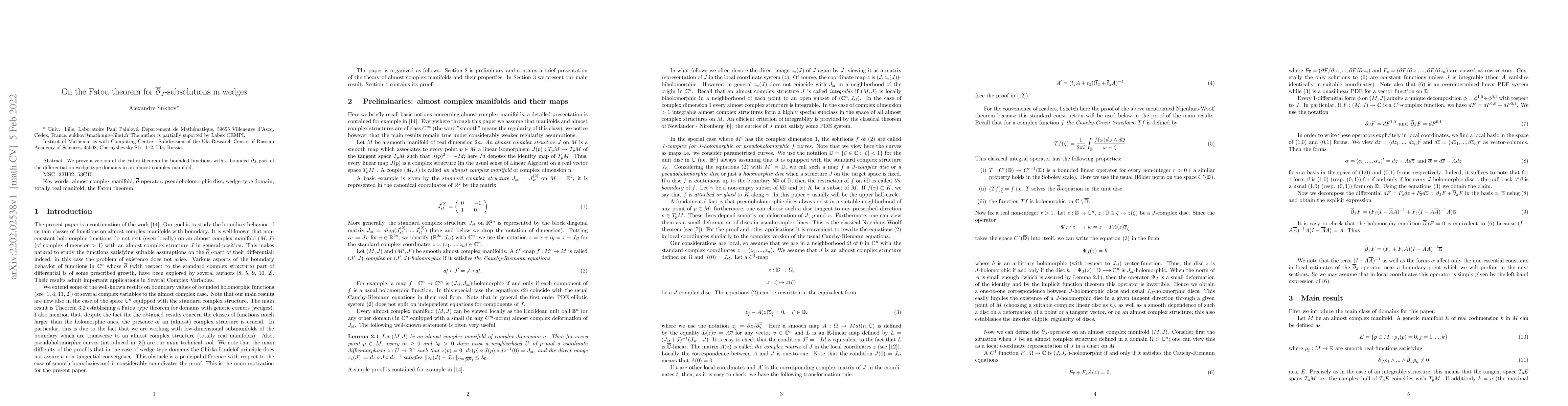 Thumbnail for On the Fatou theorem for d_J-bar subsolutions in wedges