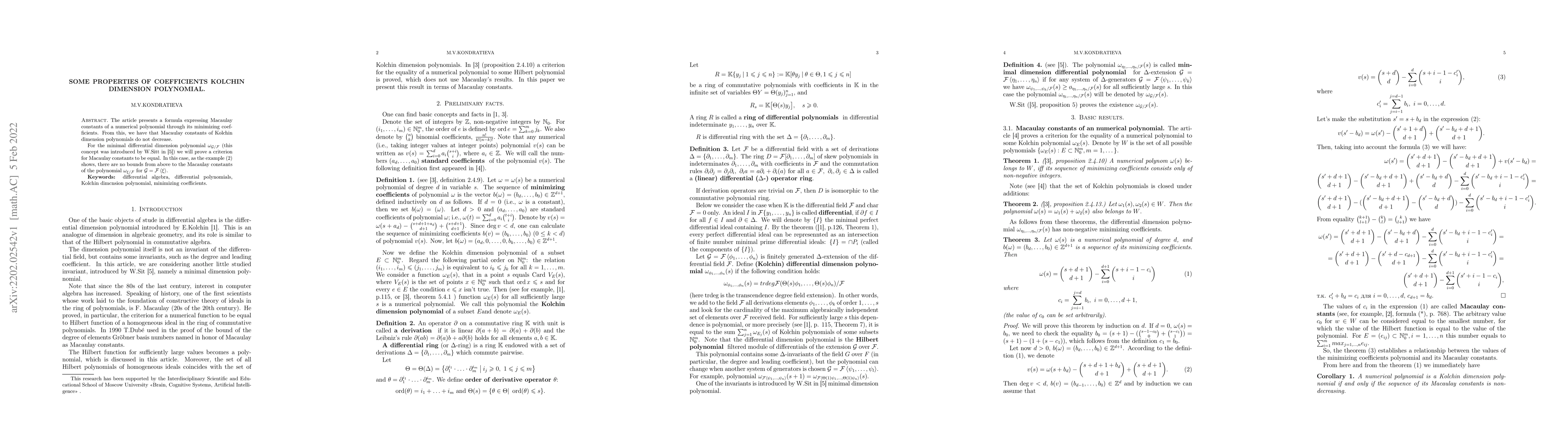 Thumbnail for Some Properties of Coefficients Kolchin Dimension Polynomial