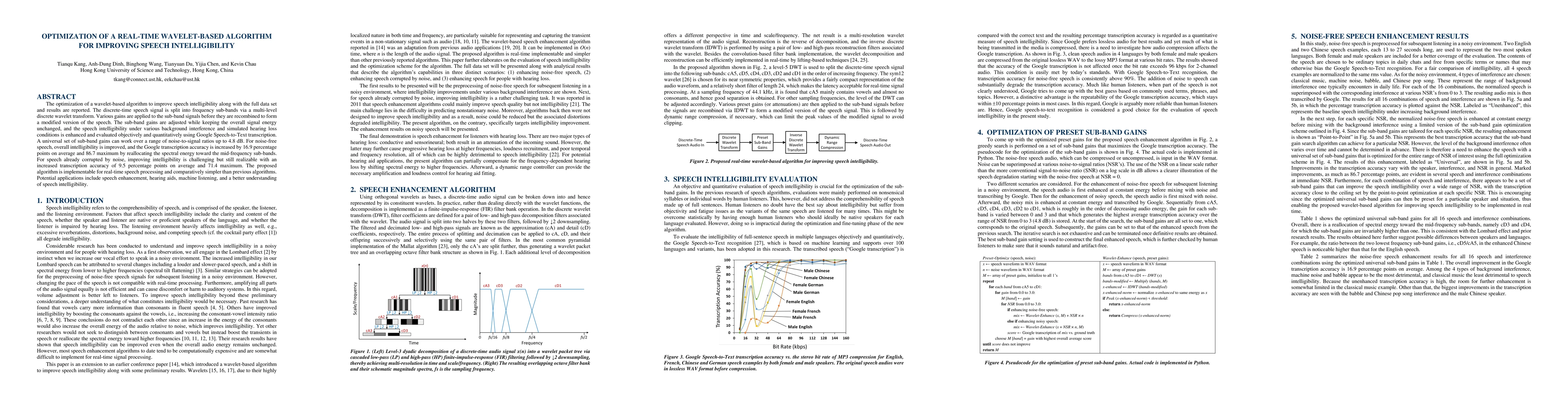 Thumbnail for Optimization of a Real-Time Wavelet-Based Algorithm for Improving Speech
  Intelligibility