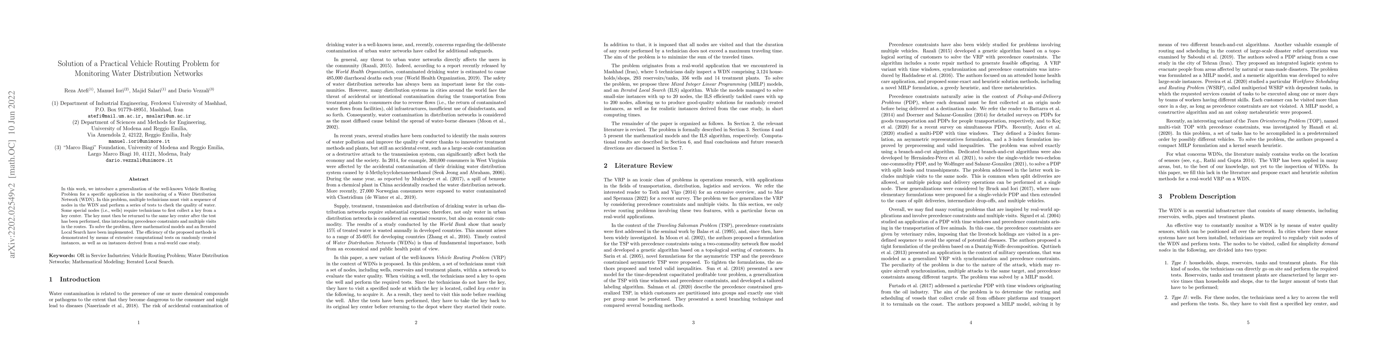 Thumbnail for Solution of a Practical Vehicle Routing Problem for Monitoring Water
  Distribution Networks