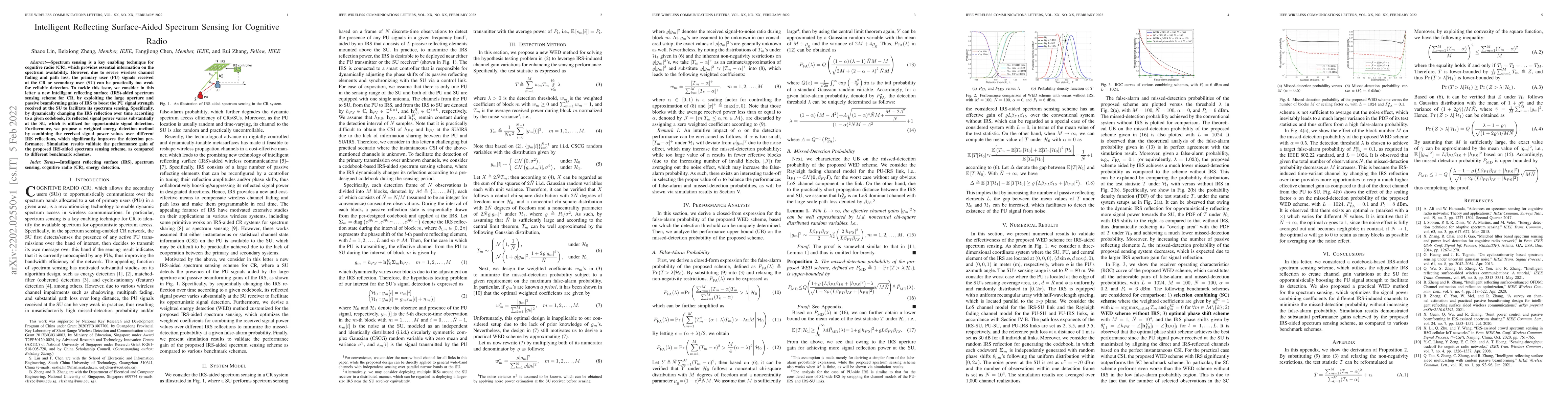 Thumbnail for Intelligent Reflecting Surface-Aided Spectrum Sensing for Cognitive
  Radio