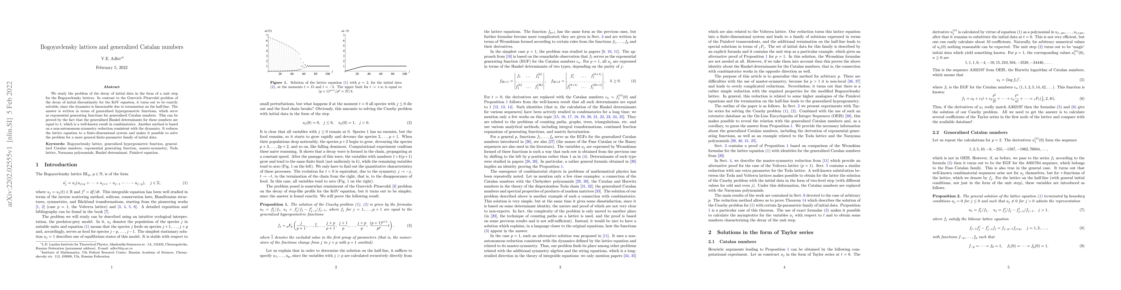 Thumbnail for Bogoyavlensky lattices and generalized Catalan numbers