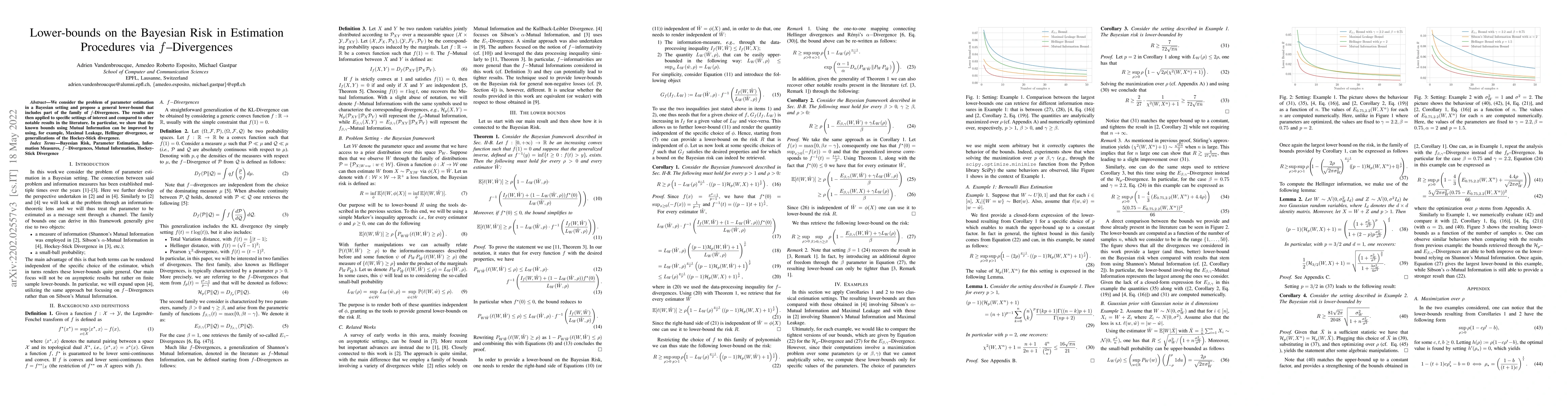 Thumbnail for Lower-bounds on the Bayesian Risk in Estimation Procedures via
  $f$-Divergences