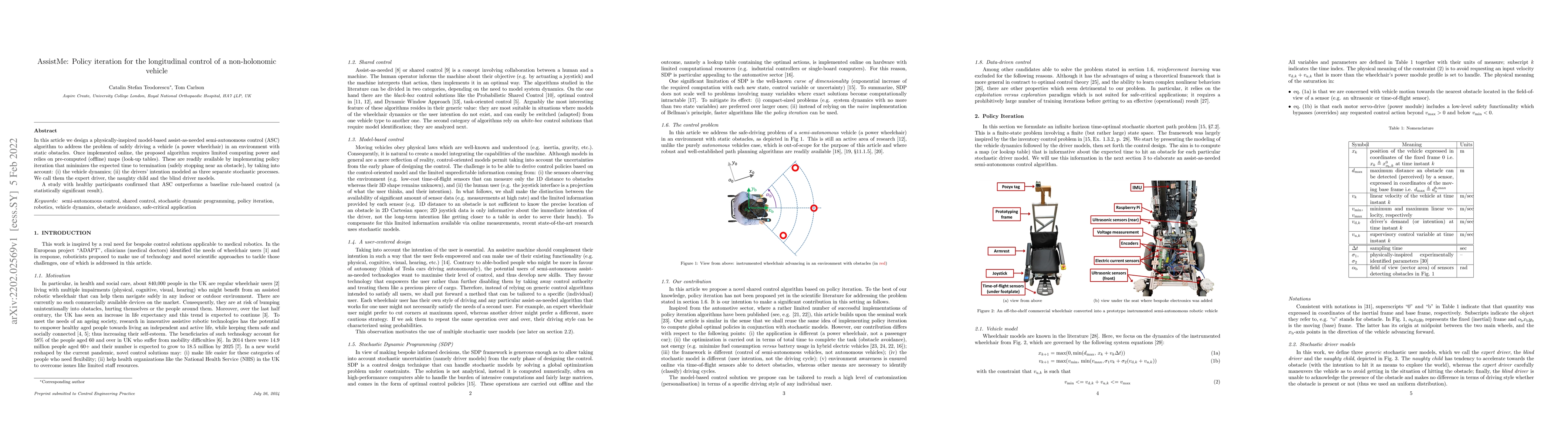 Thumbnail for AssistMe: Policy iteration for the longitudinal control of a
  non-holonomic vehicle