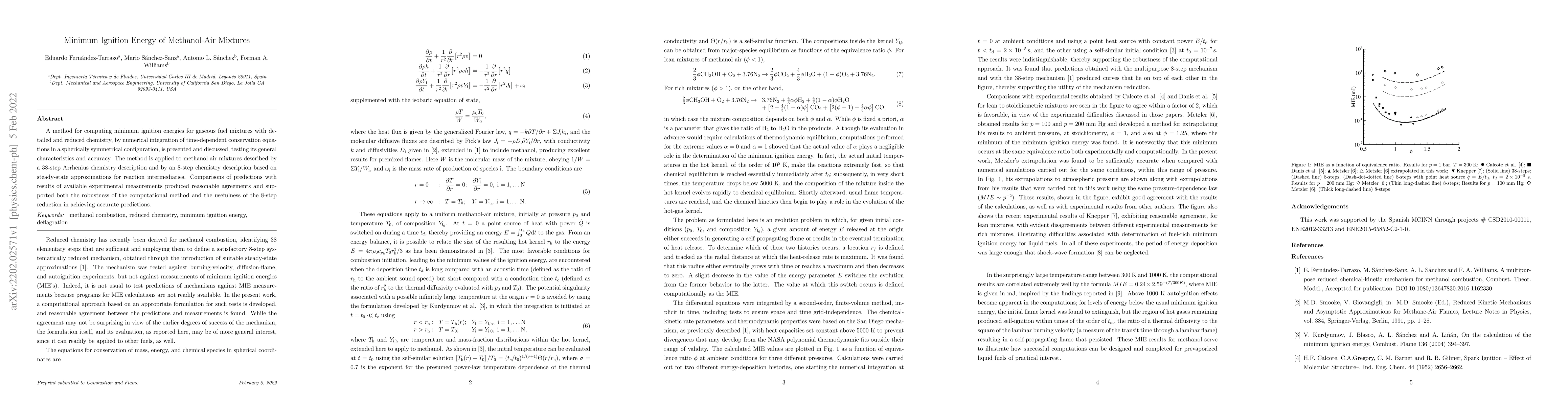 Thumbnail for Minimum Ignition Energy of Methanol-Air Mixtures