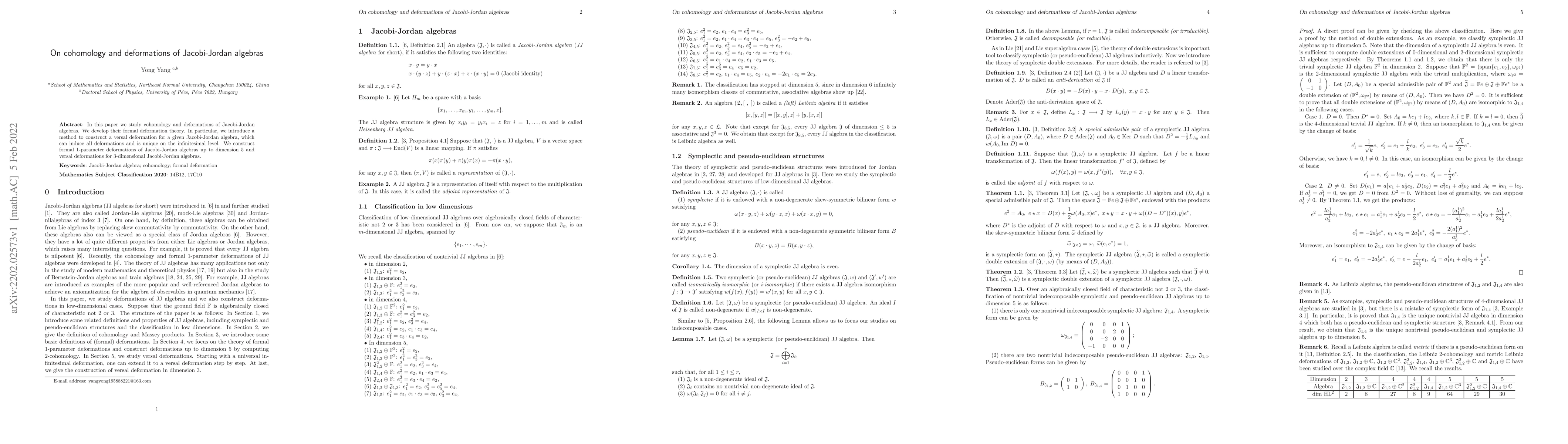Thumbnail for On cohomology and deformations of Jacobi-Jordan algebras