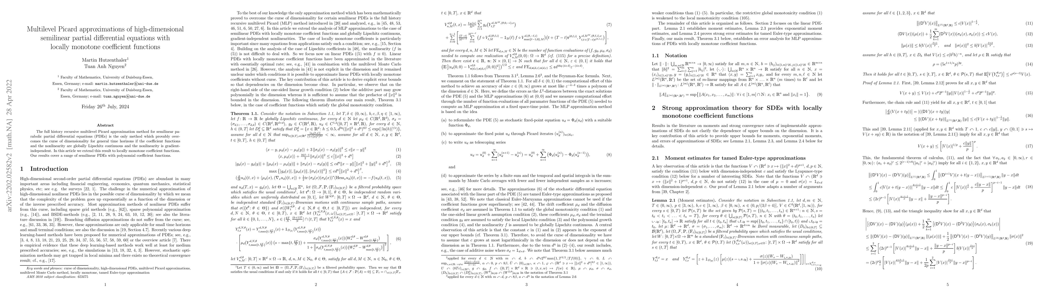 Thumbnail for Multilevel Picard approximations of high-dimensional semilinear partial
  differential equations with locally monotone coefficient functions