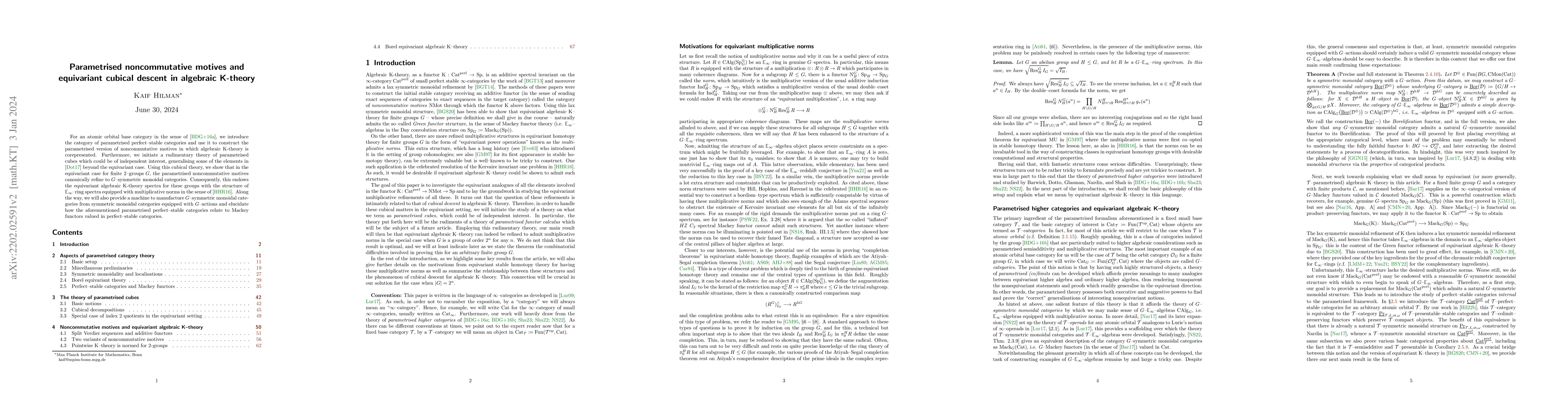 Thumbnail for Parametrised noncommutative motives and equivariant cubical descent in
  algebraic K-theory