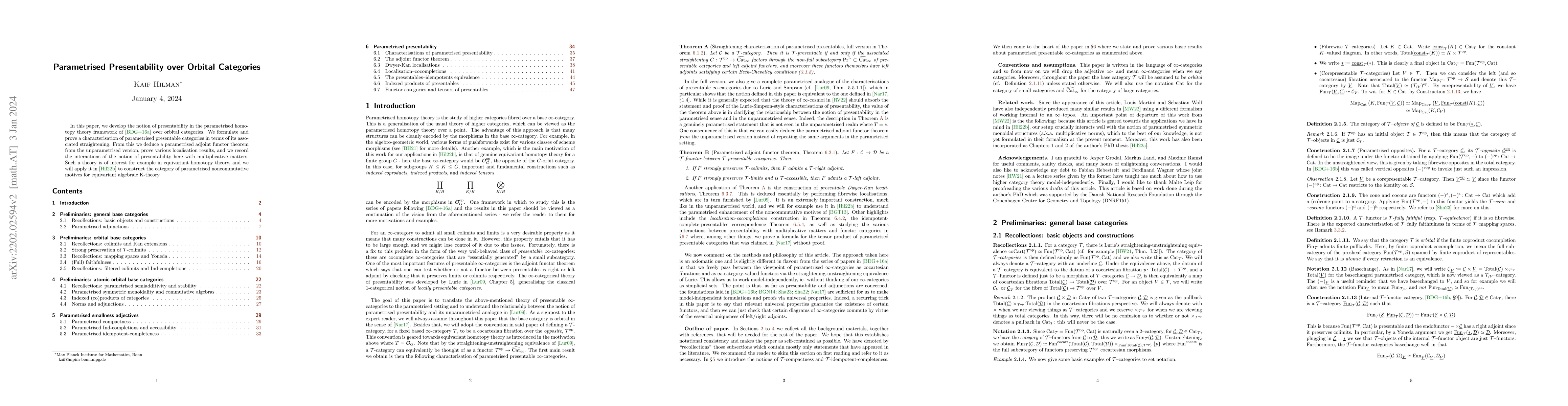 Thumbnail for Parametrised Presentability over Orbital Categories