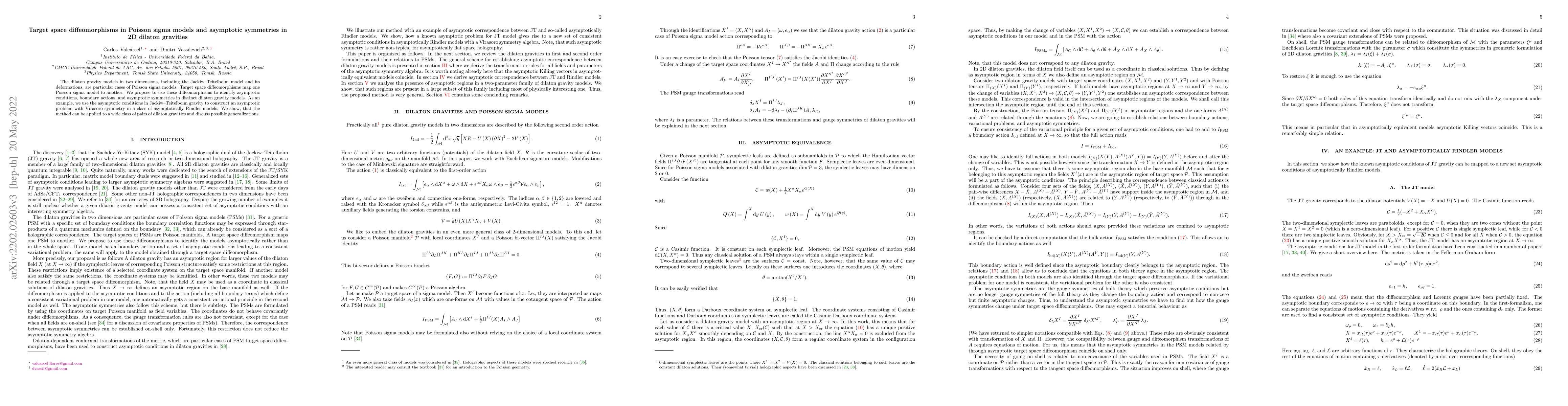 Thumbnail for Target space diffeomorphisms in Poisson sigma models and asymptotic
  symmetries in 2D dilaton gravities