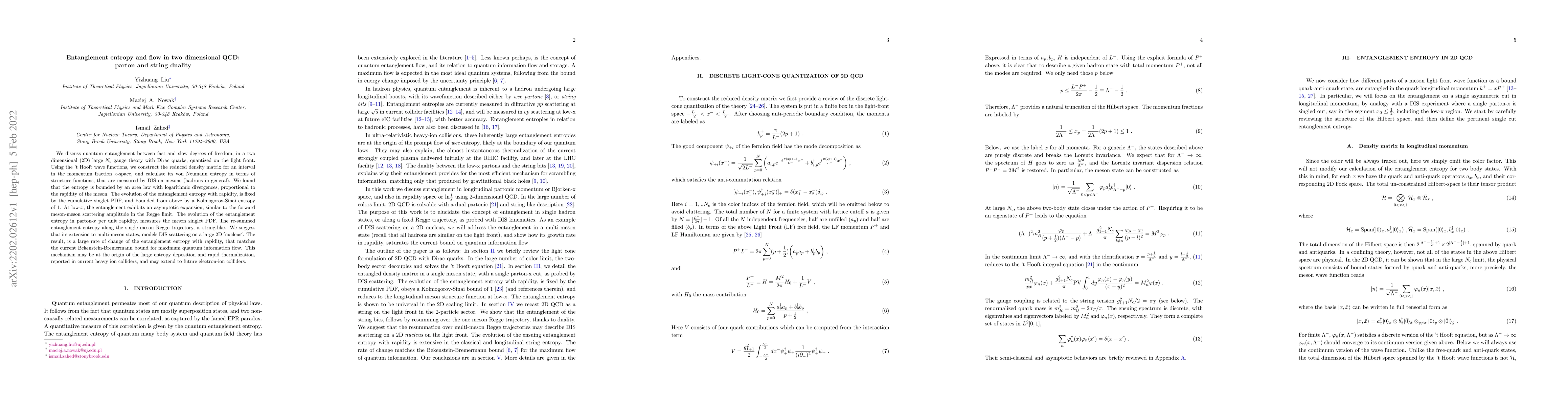 Thumbnail for Entanglement entropy and flow in two dimensional QCD: parton and string
  duality