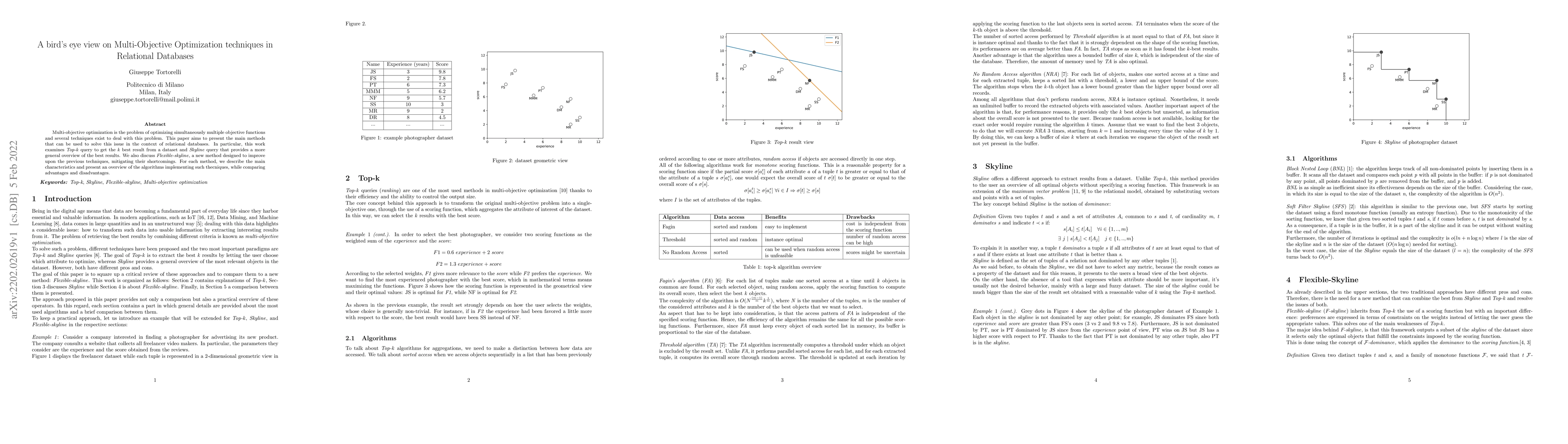 Thumbnail for A bird's eye view on Multi-Objective Optimization techniques in
  Relational Databases