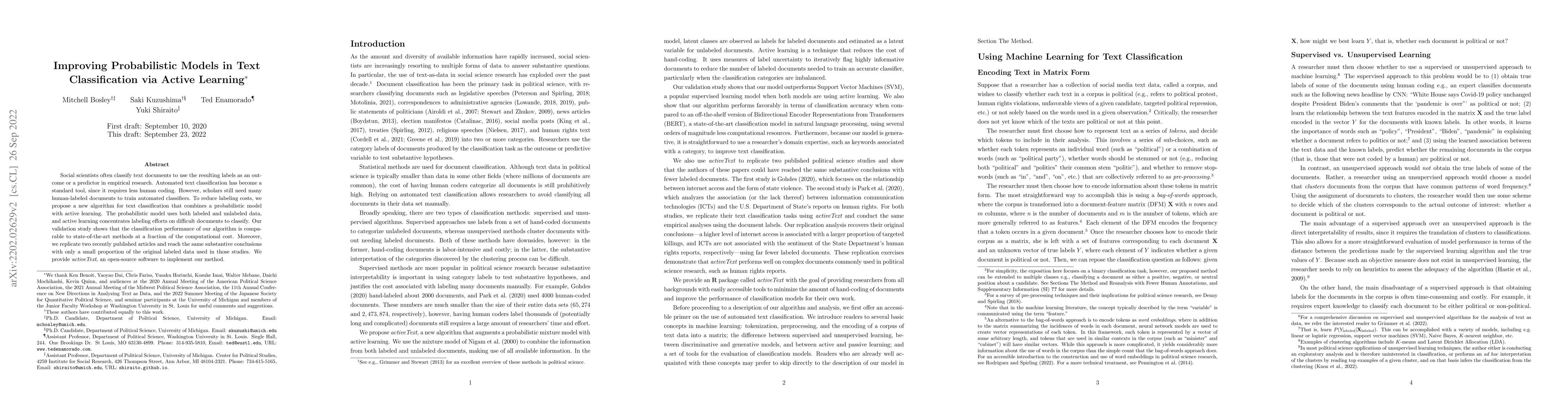 Thumbnail for Improving Probabilistic Models in Text Classification via Active
  Learning