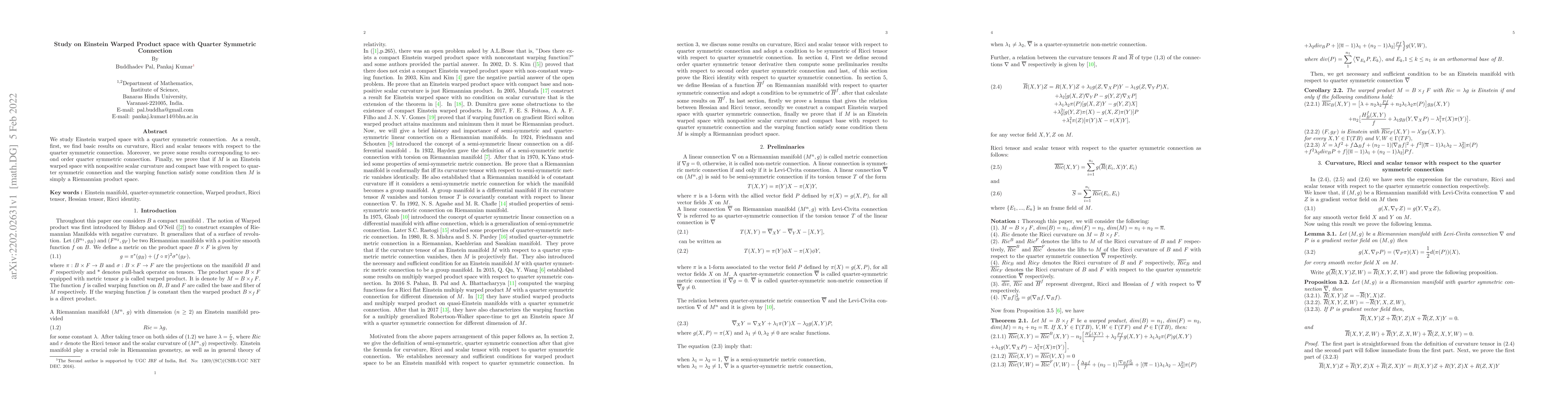 Thumbnail for Study on Einstein Warped Product space with Quarter Symmetric Connection