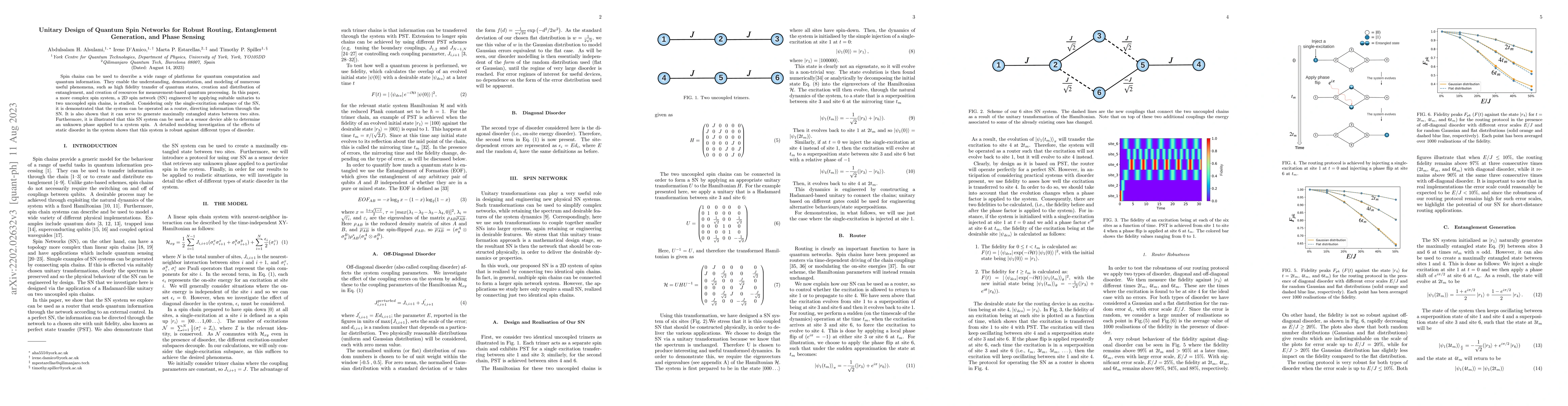 Thumbnail for Unitary Design of Quantum Spin Networks for Robust Routing, Entanglement
  Generation, and Phase Sensing