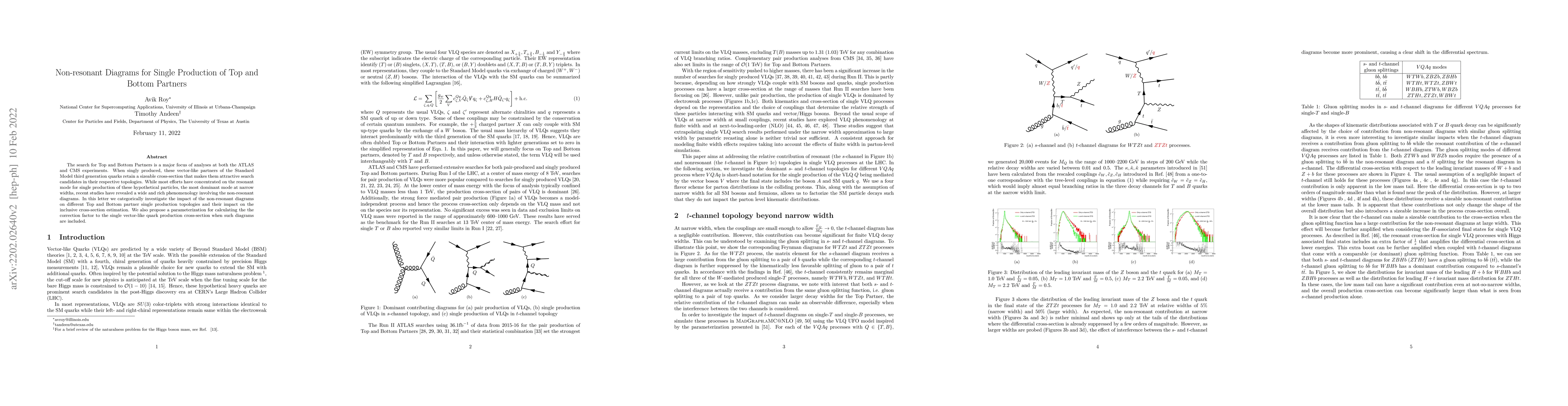 Thumbnail for Non-resonant Diagrams for Single Production of Top and Bottom Partners