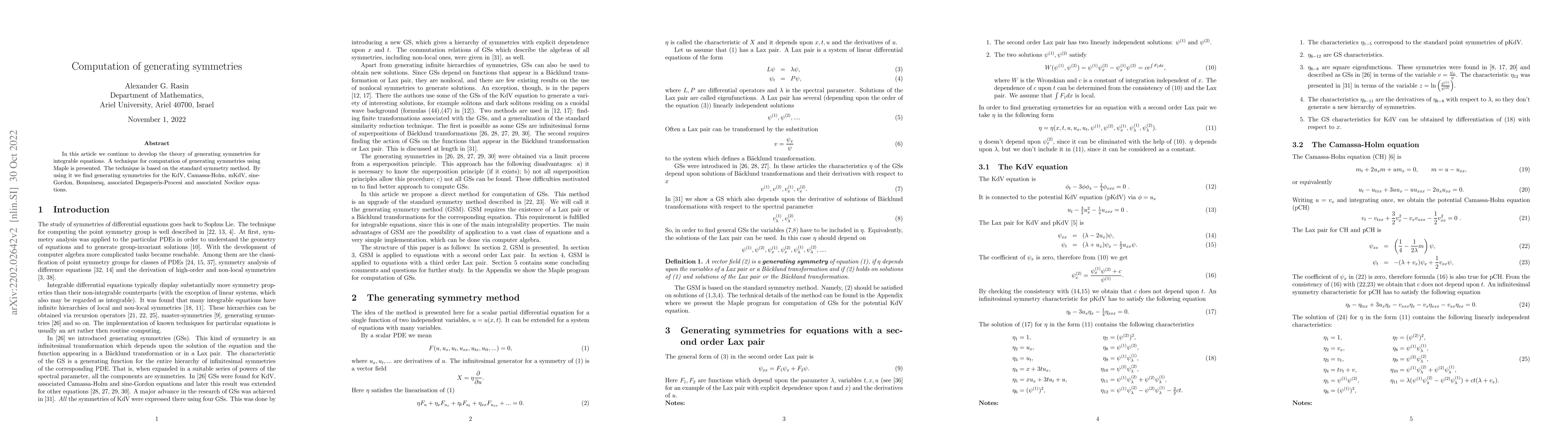 Thumbnail for Computation of generating symmetries