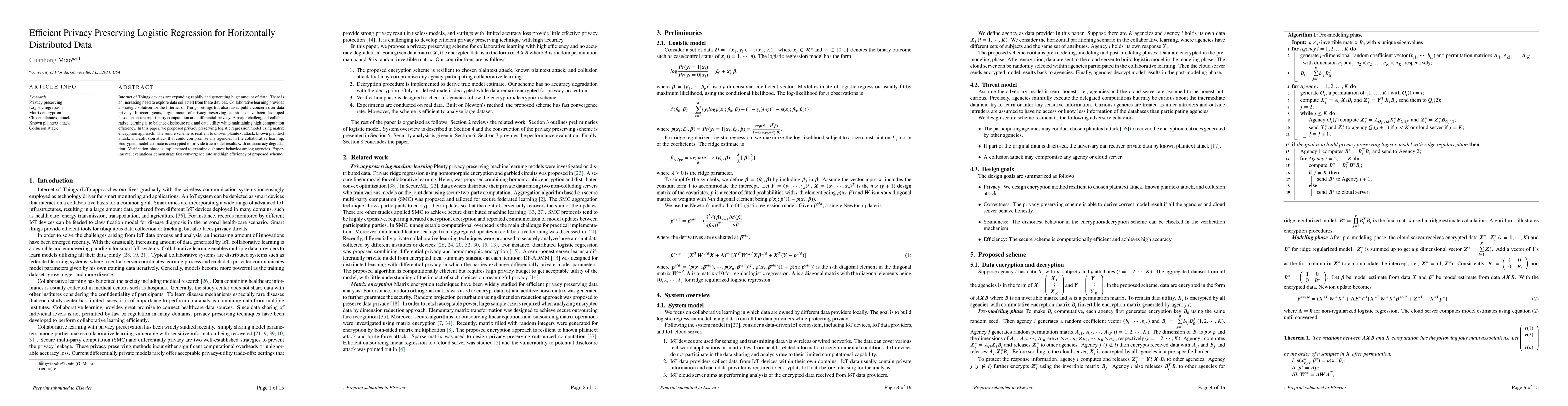 Thumbnail for Efficient Privacy Preserving Logistic Regression for Horizontally
  Distributed Data