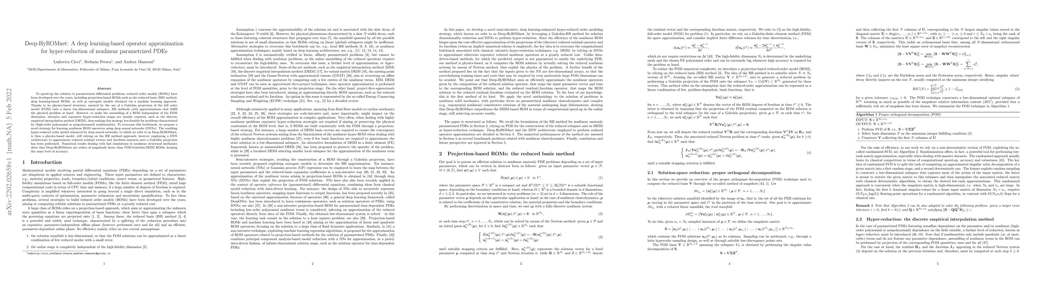 Thumbnail for Deep-HyROMnet: A deep learning-based operator approximation for
  hyper-reduction of nonlinear parametrized PDEs