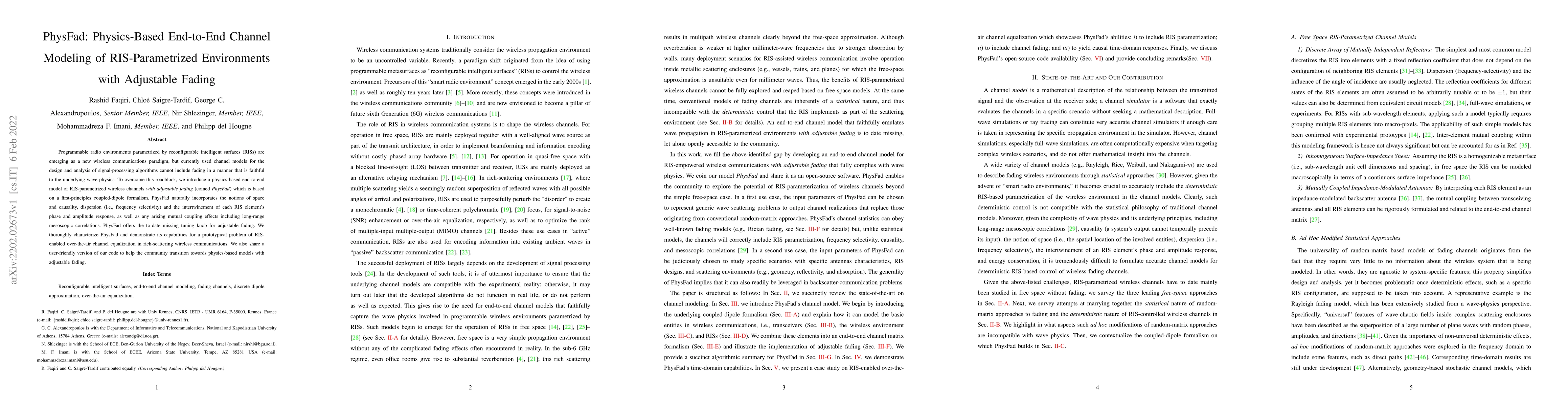 Thumbnail for PhysFad: Physics-Based End-to-End Channel Modeling of RIS-Parametrized
  Environments with Adjustable Fading