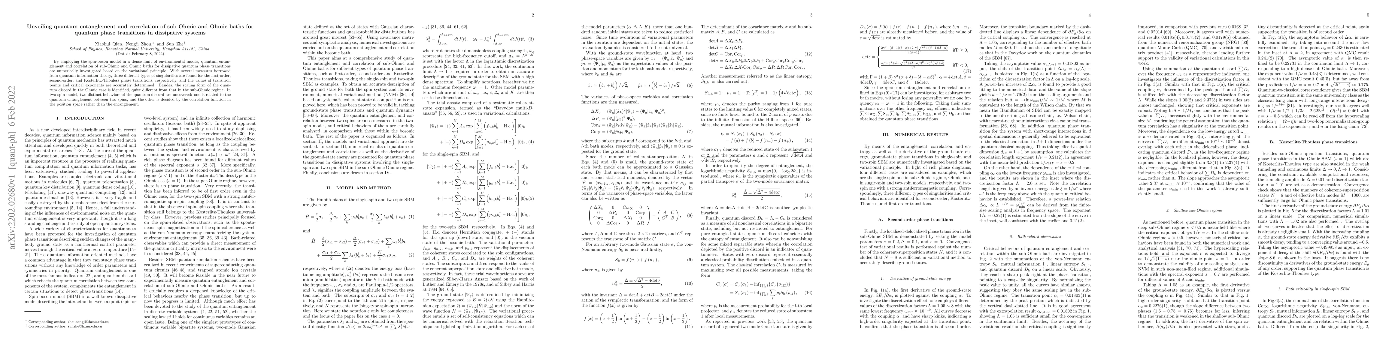 Thumbnail for Unveiling quantum entanglement and correlation of sub-Ohmic and Ohmic
  baths for quantum phase transitions in dissipative systems