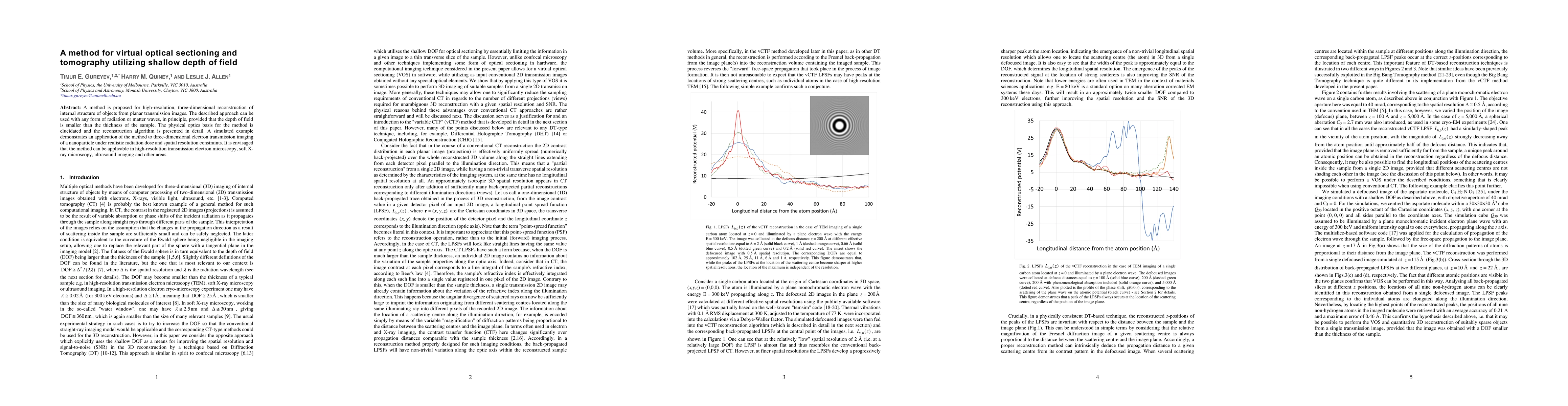 Thumbnail for A method for virtual optical sectioning and tomography utilizing shallow
  depth of field