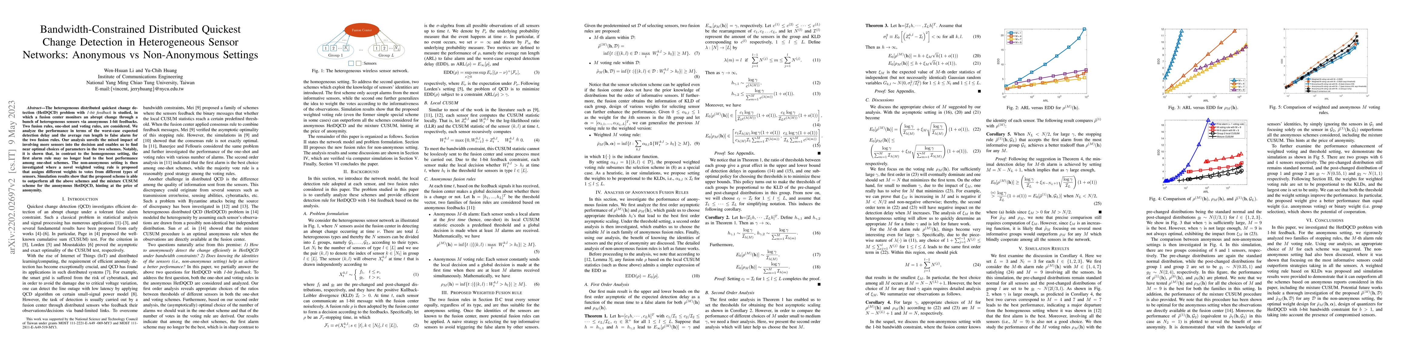 Thumbnail for Bandwidth-Constrained Distributed Quickest Change Detection in
  Heterogeneous Sensor Networks: Anonymous vs Non-Anonymous Settings